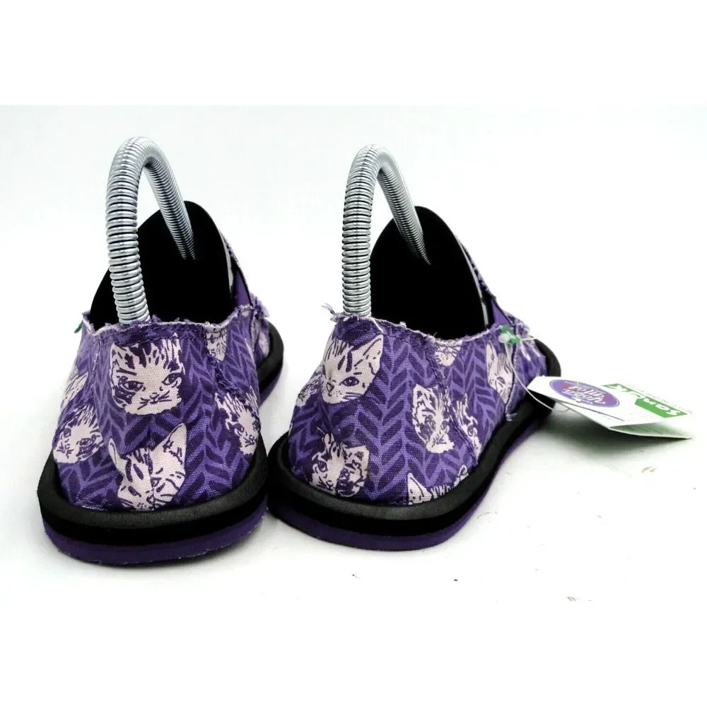 Sanuk Dona Lil Icon Slip On Loafers Shoes Purple Kitty Cat Kids Size Girls 5*NWT